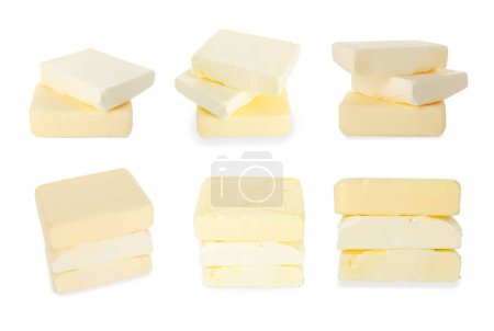 Set with butter isolated on white, views from different sides
