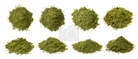 Set of henna powder isolated on white, top and side views