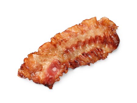 Photo for One fried bacon slice isolated on white, top view - Royalty Free Image