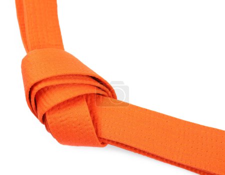 Photo for Orange karate belt isolated on white. Martial arts uniform - Royalty Free Image