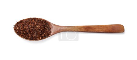 Rooibos tea in spoon isolated on white, top view