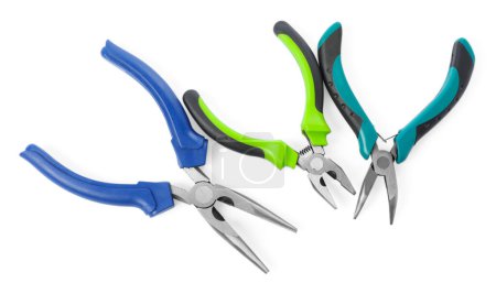 Photo for Different pliers isolated on white, top view - Royalty Free Image