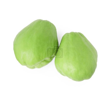 Photo for Two fresh green chayote isolated on white, top view - Royalty Free Image