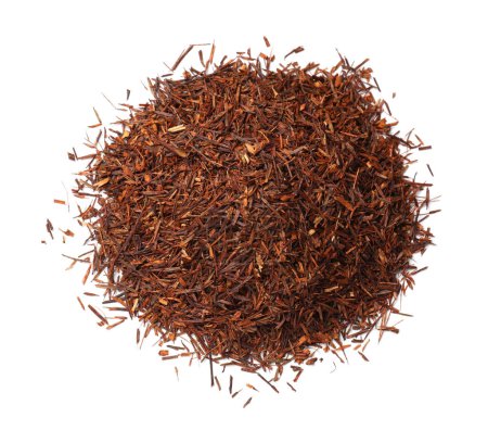 Heap of rooibos tea isolated on white, top view