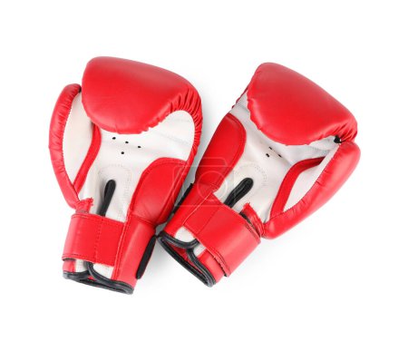 Téléchargez les photos : Gants de boxe isolés sur blanc, vue de dessus. Equipements sportifs - en image libre de droit