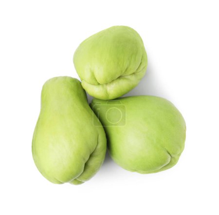 Photo for Many fresh green chayote isolated on white, top view - Royalty Free Image