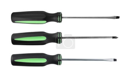Three different screwdrivers isolated on white, set