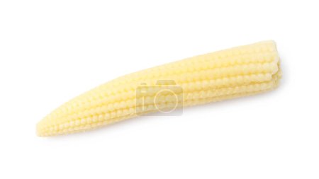 Tasty fresh yellow baby corn isolated on white, top view