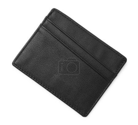 Black business card holder isolated on white, top view