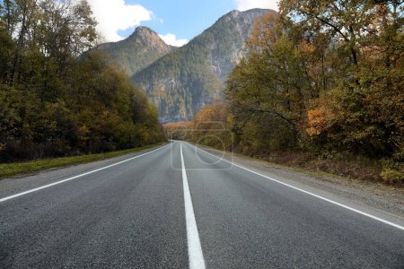 Empty asphalt road in mountains. Picturesque landscape