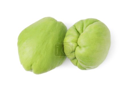 Photo for Two fresh green chayote isolated on white, top view - Royalty Free Image