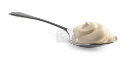 Yogur natural en cuchara aislado sobre blanco
