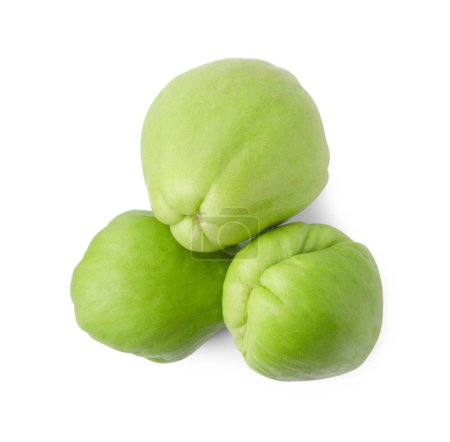 Photo for Many fresh green chayote isolated on white, top view - Royalty Free Image