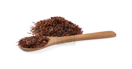 Rooibos tea and spoon isolated on white