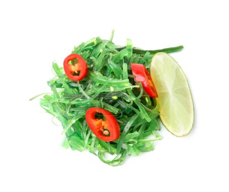 Tasty seaweed salad isolated on white, top view