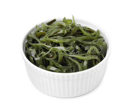 Tasty seaweed salad in bowl isolated on white