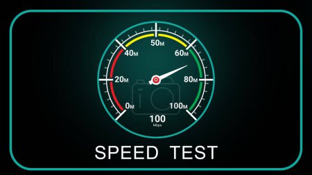 Speed test screen with illustration of speedometer
