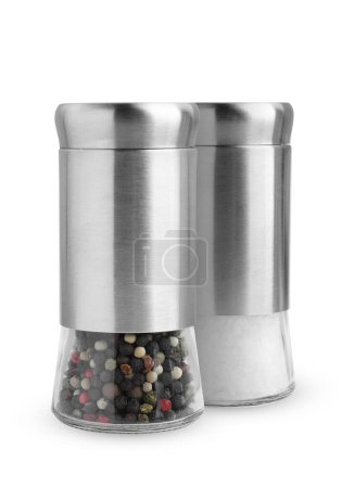 Photo for Salt shaker and pepper mill isolated on white - Royalty Free Image