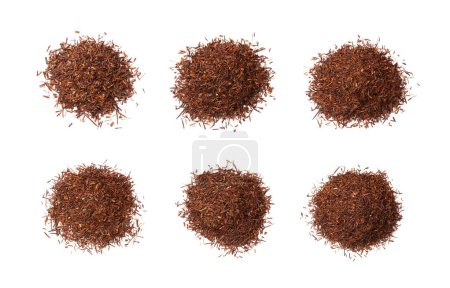 Heaps of rooibos tea isolated on white, top view