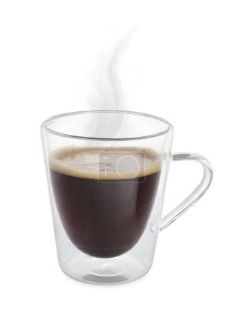 Foto de Café al vapor en taza de vidrio aislado en blanco - Imagen libre de derechos