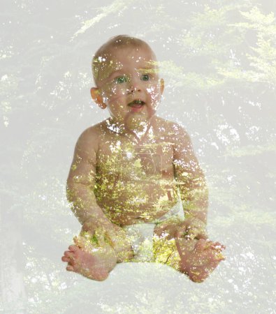 Photo for Double exposure of cute little child and green trees - Royalty Free Image
