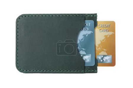 Téléchargez les photos : Porte-cartes en cuir avec cartes de crédit en plastique isolé sur blanc - en image libre de droit