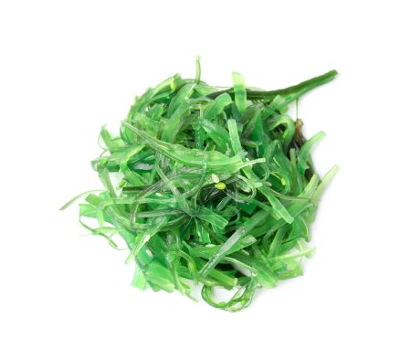 Tasty seaweed salad isolated on white, top view
