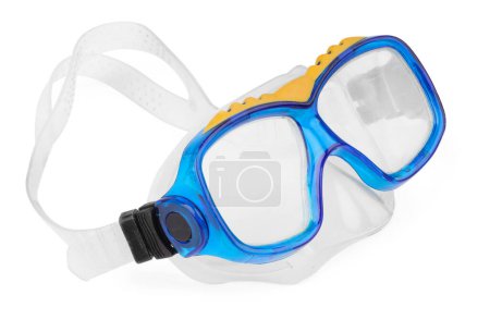 Téléchargez les photos : Masque de plongée bleu isolé sur blanc. Equipements sportifs - en image libre de droit