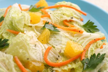 Photo for Tasty salad with Chinese cabbage on plate, closeup - Royalty Free Image