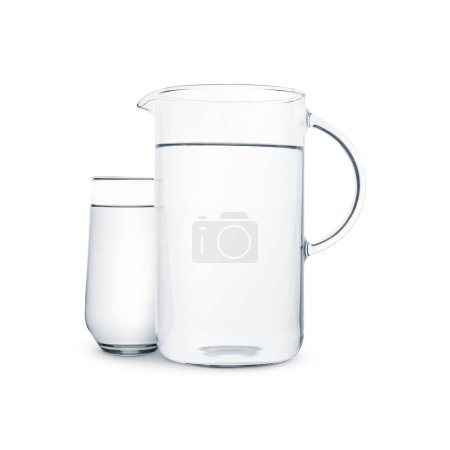 Photo for Glass and jug with water isolated on white - Royalty Free Image
