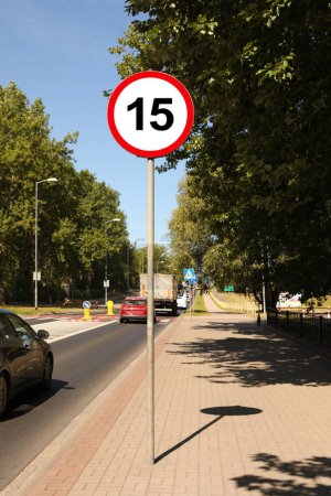 Road sign Maximum speed limit on city street