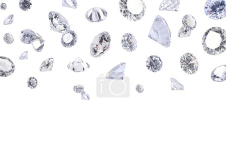 Beautiful shiny diamonds in air on white background