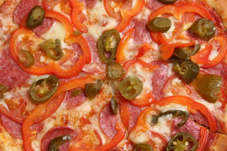 Leckere Pizza Diablo als Hintergrund, Draufsicht