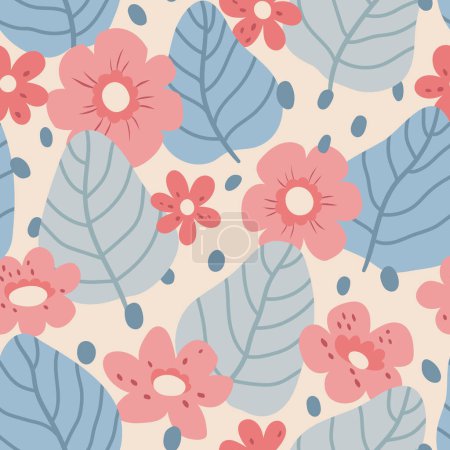 Illustration for Hand drawn floral pattern. Seamless leaves vector background. Elegant colorful template for fashion print, fabric or wallpaper. - Royalty Free Image