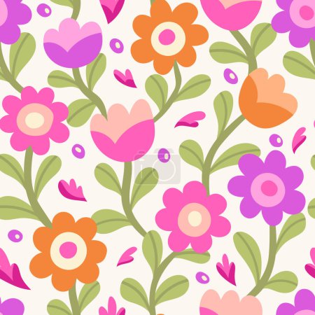 Illustration for Cute vector floral seamless pattern. Colorful flowers background. Trendy repeat texture for fashion print, wallpaper or fabric. - Royalty Free Image
