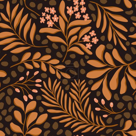Ilustración de Vector dibujado a mano hojas patrón sin costura. Fondo floral de moda abstracto. Textura repetible. - Imagen libre de derechos