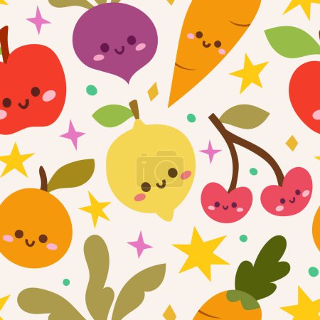 Téléchargez les illustrations : Motif sans couture avec des fruits mignons. illustration web - en licence libre de droit