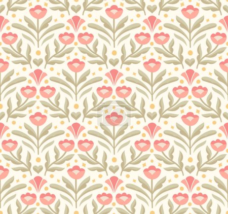 Illustration for Modern floral art deco seamless pattern. Vector damask illustration with leaves. Decorative botanical background. - Royalty Free Image