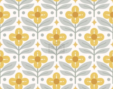 Illustration for Modern cute floral art deco seamless pattern. Vector damask illustration with leaves. Decorative botanical background. - Royalty Free Image