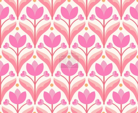 Illustration for Modern cute floral art deco seamless pattern. Vector damask illustration with leaves. Decorative botanical background. - Royalty Free Image