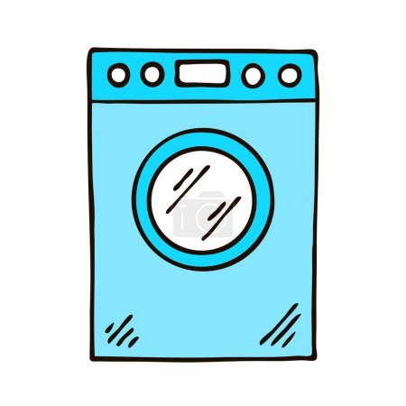 Illustration for Washing machine sketch. Household appliances for washing linen and clothes. Cartoon vector illustration isolated on a white background. Hand drawn outline - Royalty Free Image
