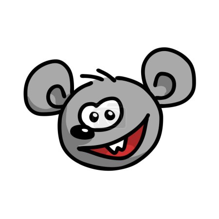 Mouse head portrait. Domestic rodent pest. A sly smile. Cartoon vector illustration isolated on white background