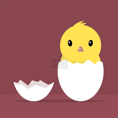 Ilustración de Pequeña gallina amarilla linda y cáscara de huevo - Imagen libre de derechos