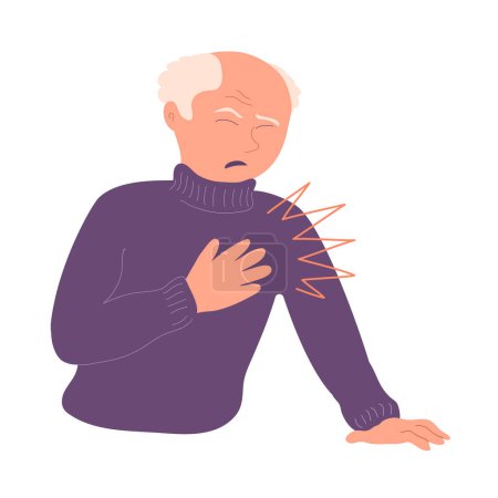 Elderly man with heart pain on white background