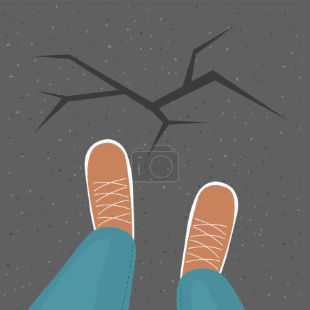 Illustration for Human legs and a crack in the asphalt - Royalty Free Image