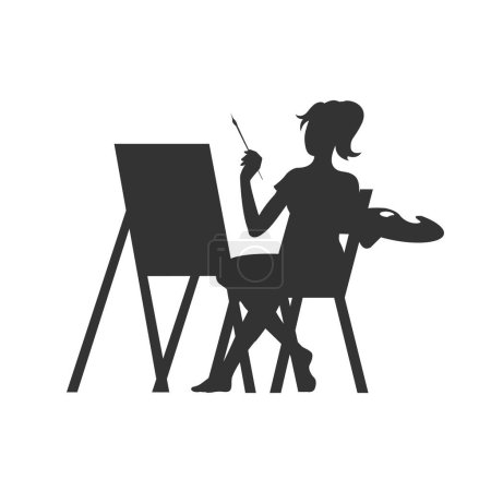 Illustration pour Belle jeune femme dessine derrière un chevalet - image libre de droit