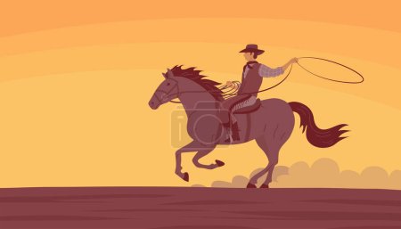 Illustration for Cowboy man in a hat rides a horse - Royalty Free Image