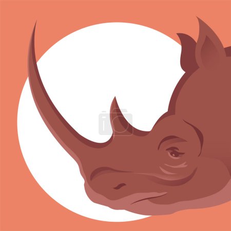 Illustration for Rhino head side view. Big horn. The herbivore of Africa. Wild animal in the savannah. Endangered Species and Wildlife Conservation. Vector illustration - Royalty Free Image