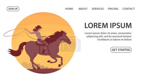 Illustration for Cowboy girl in a hat rides a horse - Royalty Free Image