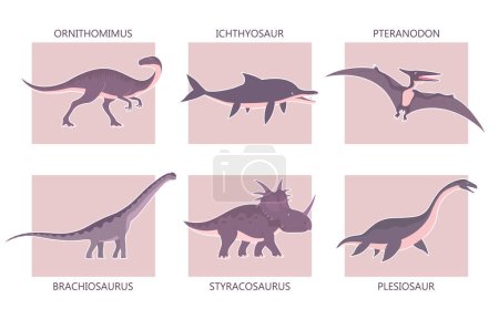 Illustration for Set of ancient carnivorous and herbivorous dinosaurs - Royalty Free Image